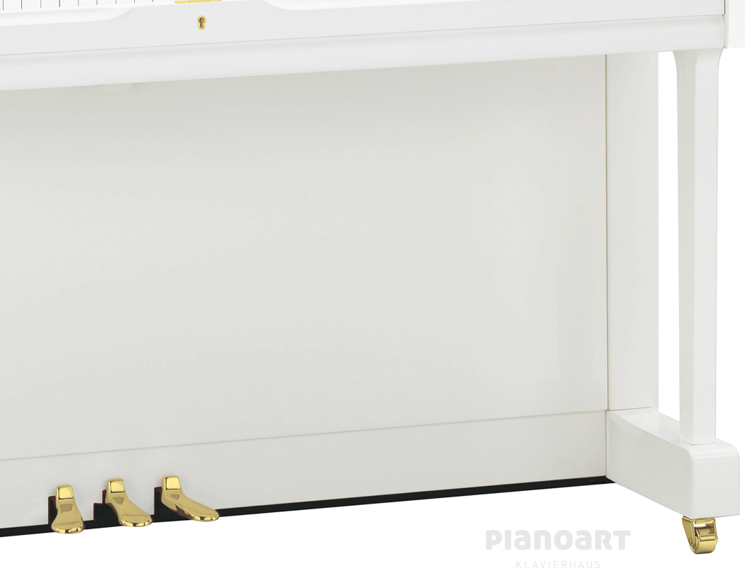 Yamaha U1 Klavier Weiß Ansicht Pedale in Messing