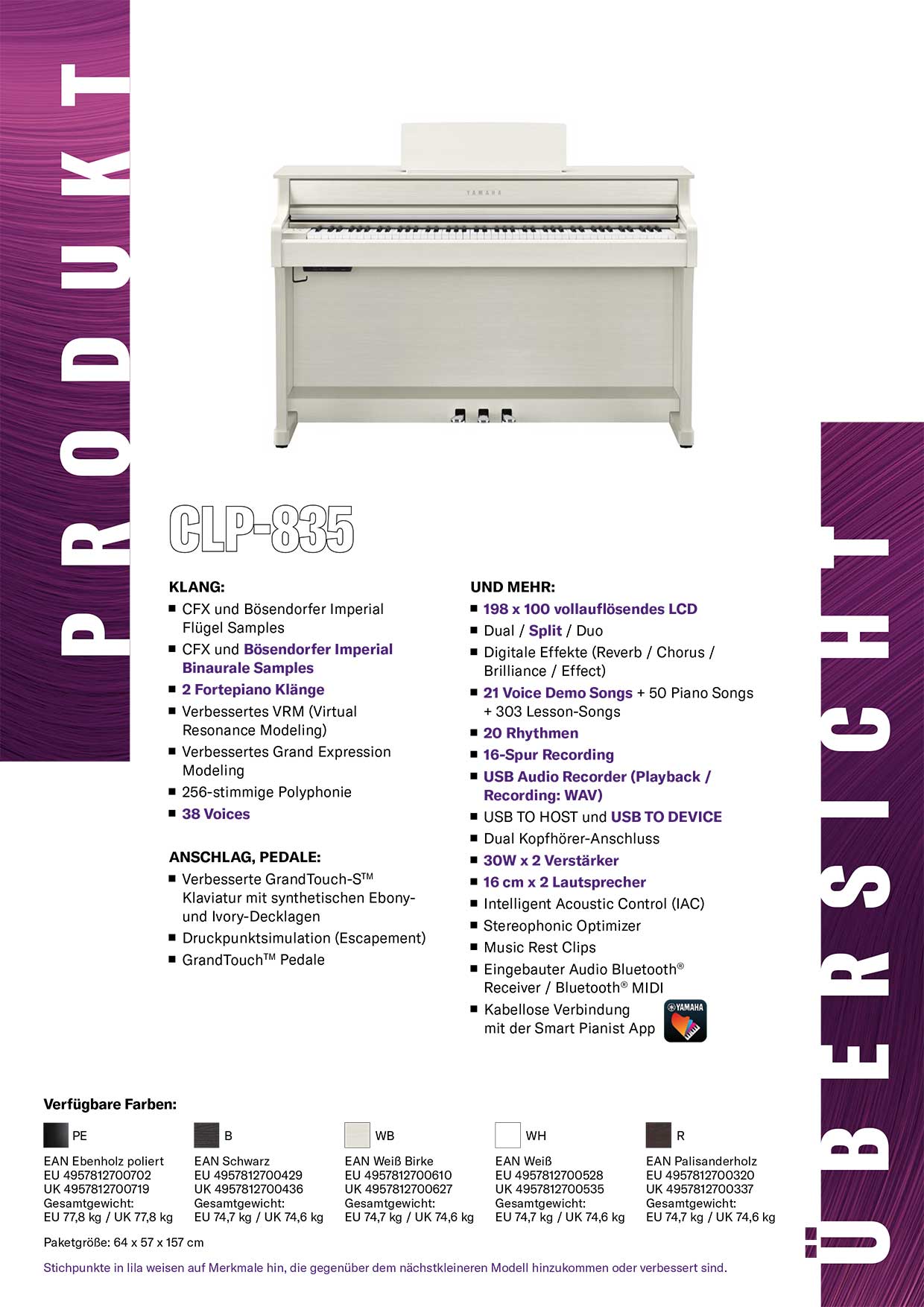 Smart-Übersicht Yamaha Clavinova CLP 835