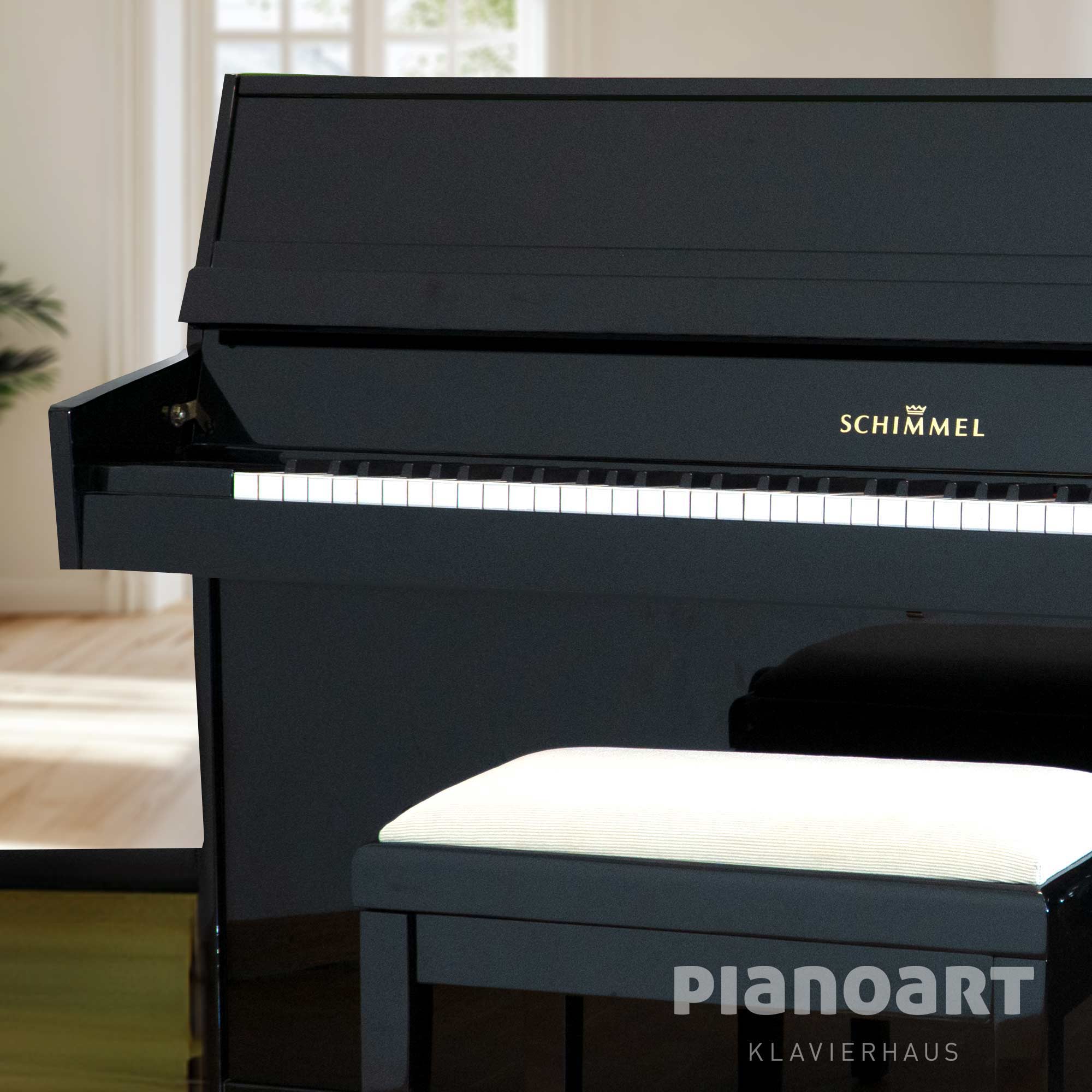 Gebrauchtes Schimmel Klavier 104 in Schwarz mit Klavierbank
