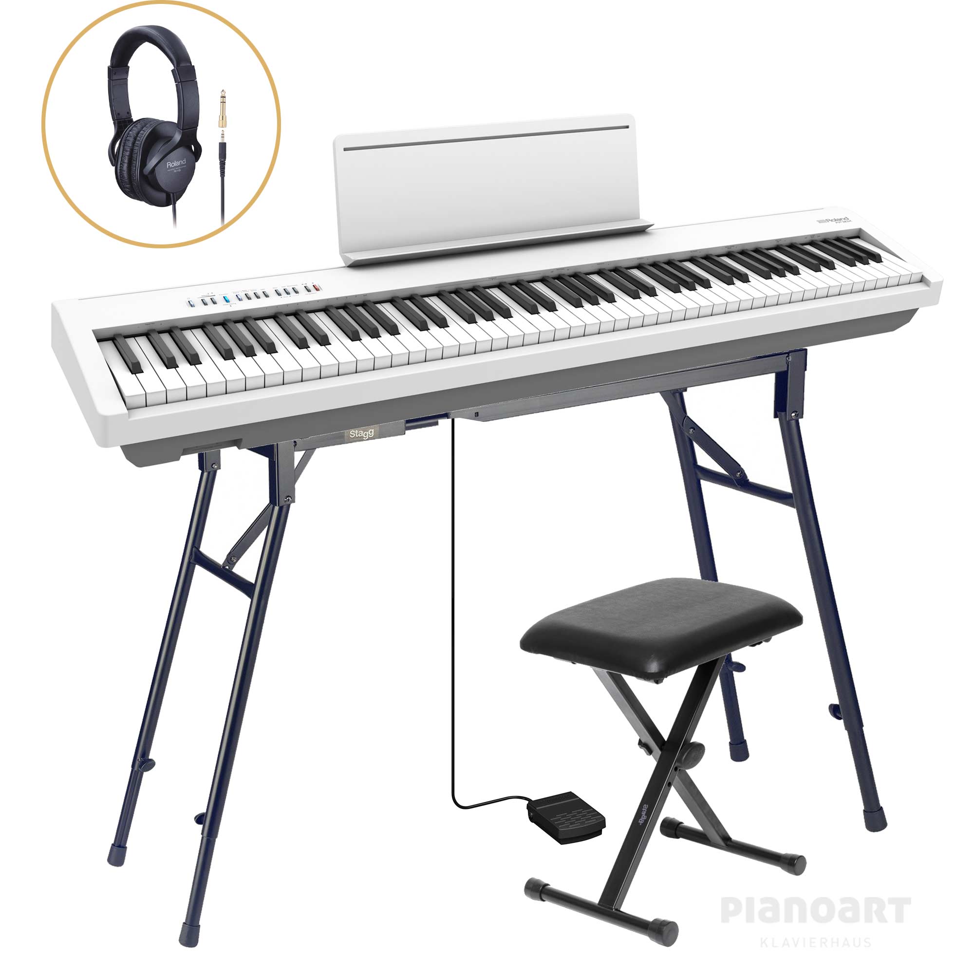 Roland FP 30 X Portable Set in Weiß mit Bank, Stand und Kopfhörer